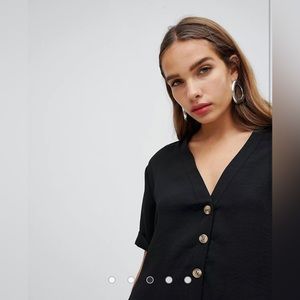 ASOS New Look Button Button through Boxy Shirt in black